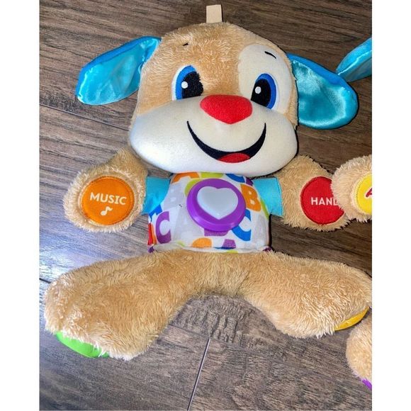 2 Count Fisher Price Tummy Puppy Dog Talking Musical Plush Toy W/3 Smart Learnin - Picture 4 of 6